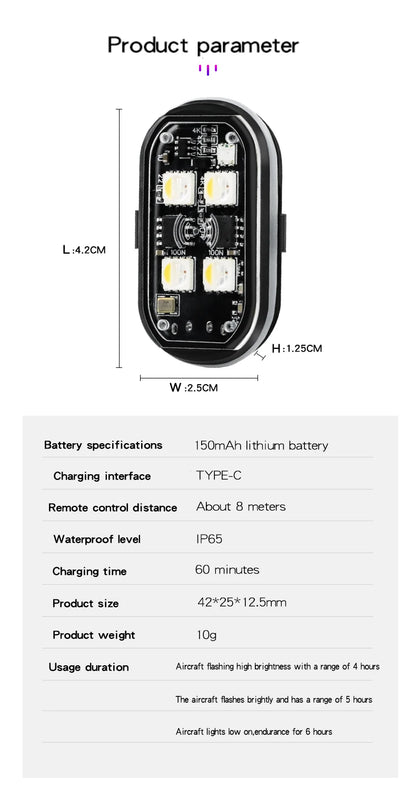 Wireless Light Aircraft Airplane Helicopter Warning Lights RGB Led Strobe lights Motorcycle Lights LED Flash with USB Charging