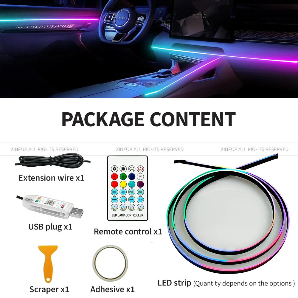 Bande lumineuse d’ambiance pour voiture, universelle, LED intérieure, lampe d’atmosphère à effet symphonique.